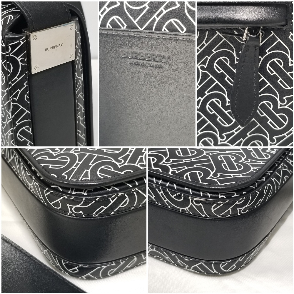 BURBERRY Calfskin Monogram TB Print Black and White Messenger Crossbody Bag - Picture 10 of 16